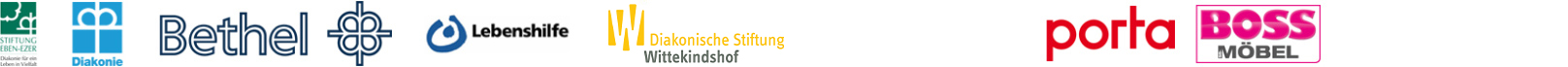 Logos der Partner: Stiftung Eben-Ezer, Diakonie, Bethel, Lebenshilfe, Diakonische Stiftung Wittekindshof, porta, BOSS Möbel